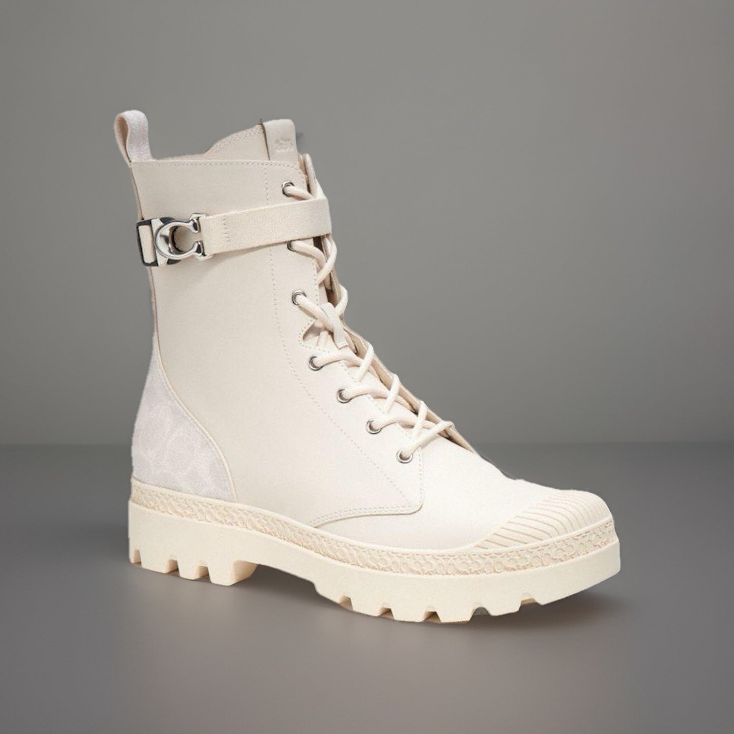 COACH Designer Tucker Leather Signature Boot Chalk White Men Size 10 (org $395)