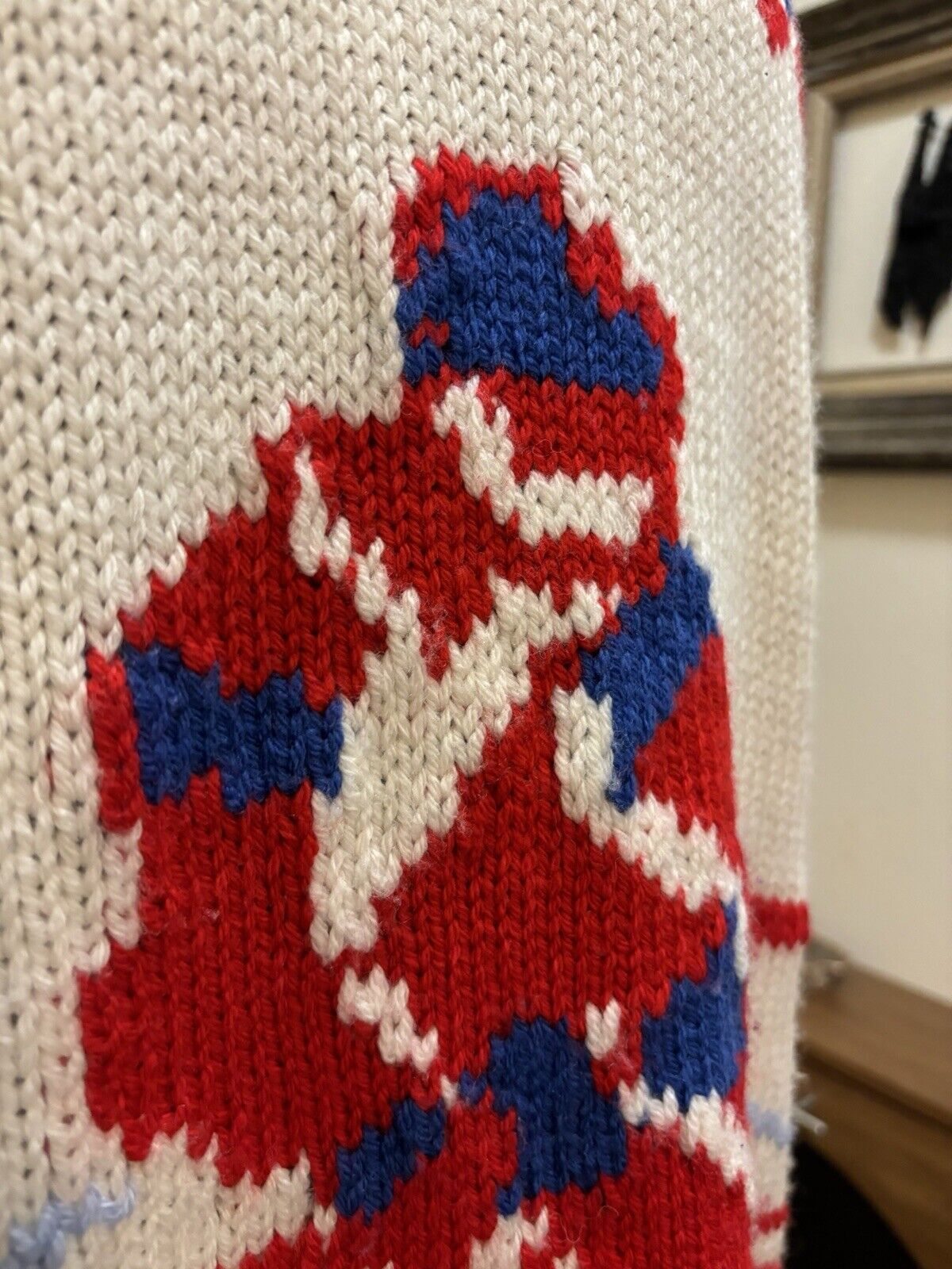 Winter COACH Ski Fair Isle Real Wool Sweater | Hand Knit | Red White Blue ($595)