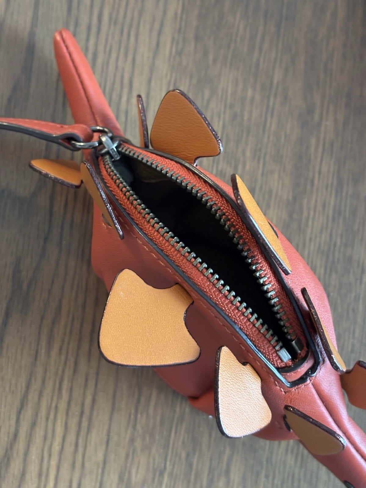 COACH Steggy Dino Dinosaur Leather Zip Coin Case Vermillion Orange (org $295)