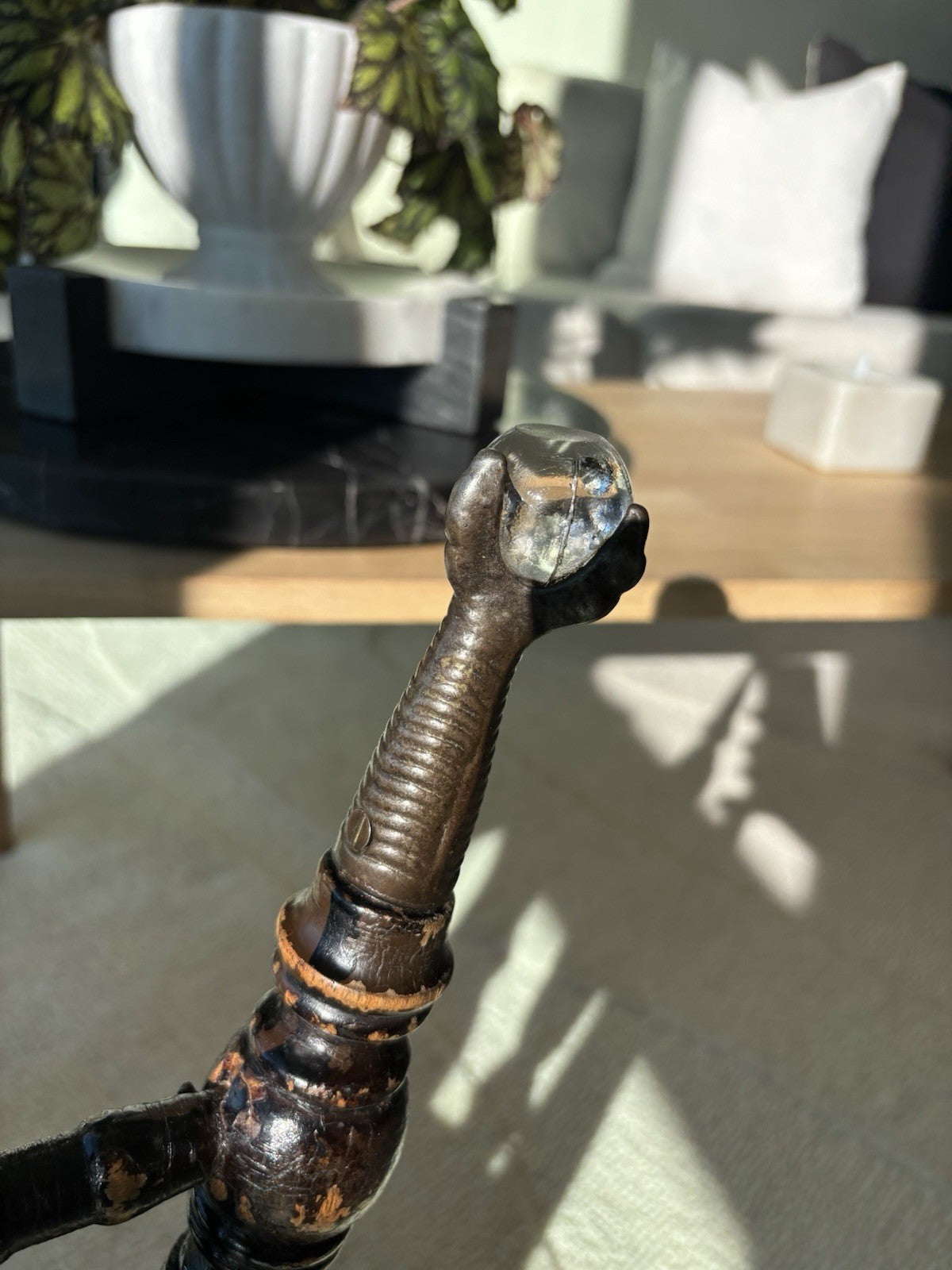 ANTIQUE 1879 Victorian Piano Stool Solid Dark Wood Swivel Glass Ball Claw Foot