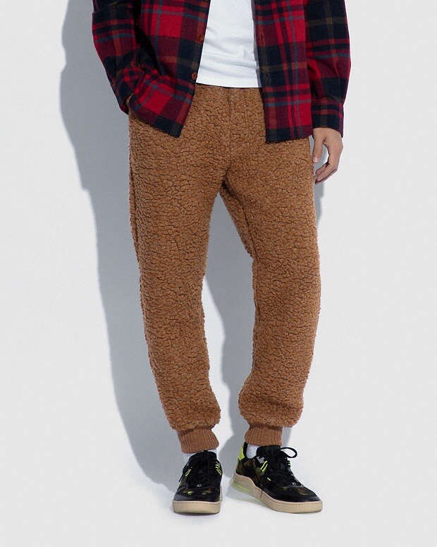 COACH Real Shearling Sherpa Joggers Sweat Pant Rare HoneyBrown Size M (org $450)