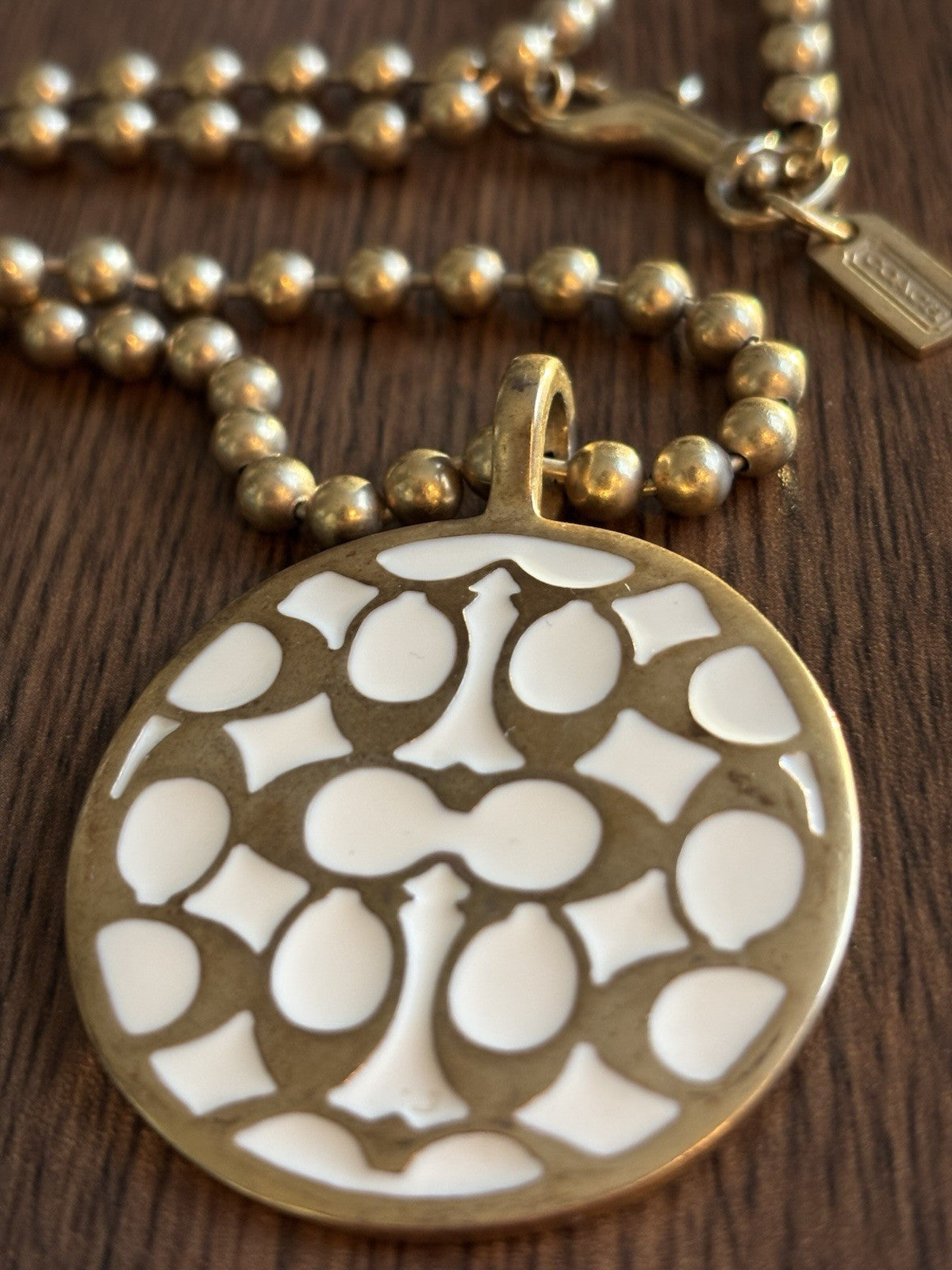 COACH Vintage Signature Pendant Miranda Bead Chain Link Necklace Gold (org $200)