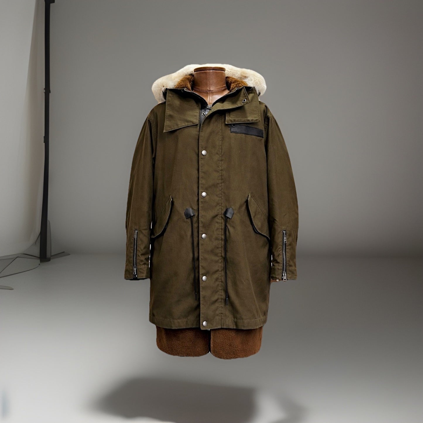 COACH Runway Shearling Lined Parka Jacket Coat Fur Hood Green/Olive (org $2650)