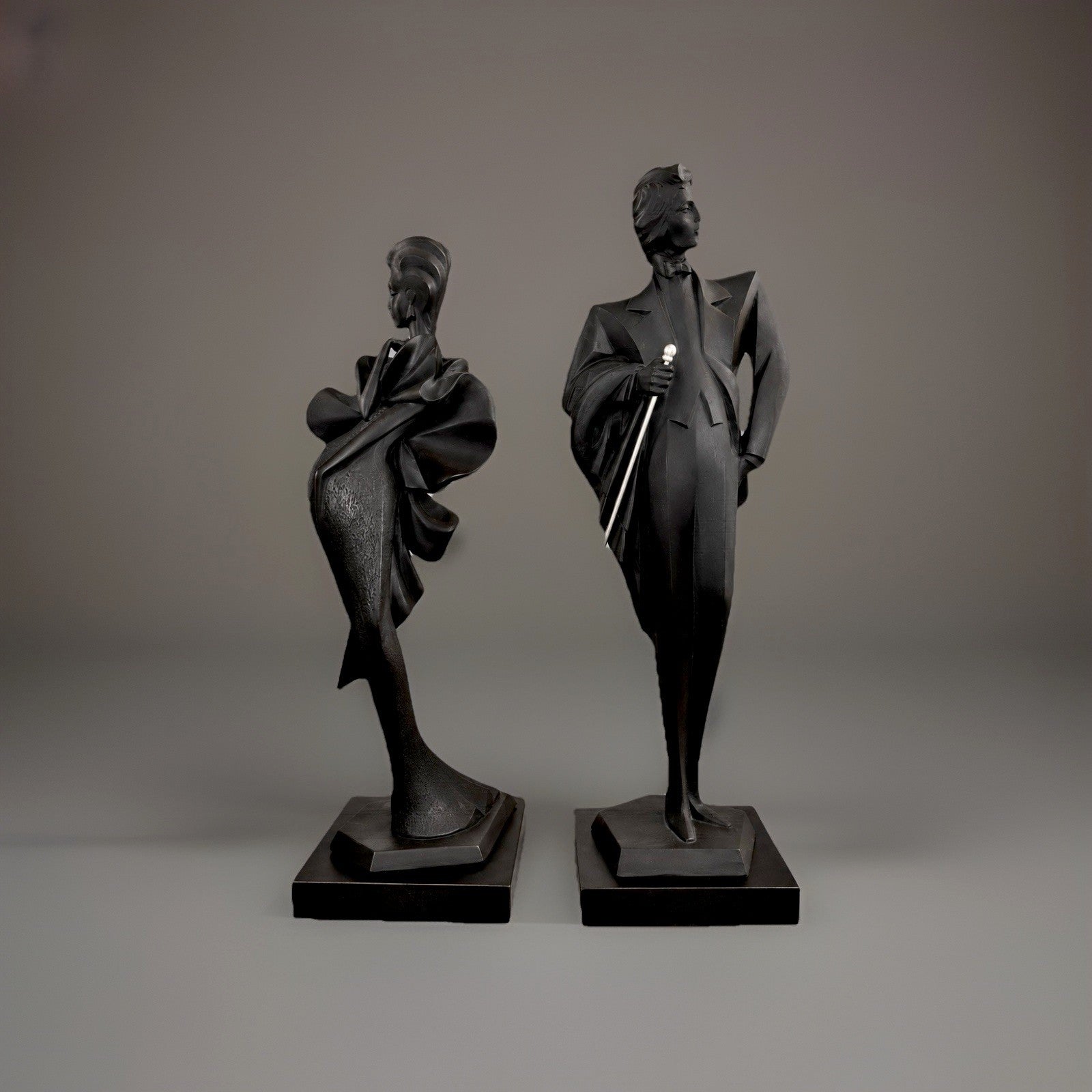 VINTAGE 1989 Austin Productions Statue Pair Alexsander Danel Art Deco Black- 31”
