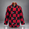 ESPRIT 1990’s Vintage Red/Black Checkered Toggle Coat Jacket 100% Cotton Medium