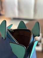 COACH Steggy Dino Dinosaur Leather Zip Coin Case Teal Blue Gunmetal (org $295)