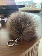 MICHAEL KORS Real Fox Fur Pom Bag Charm Large Keychain Gray Silver (org $225)