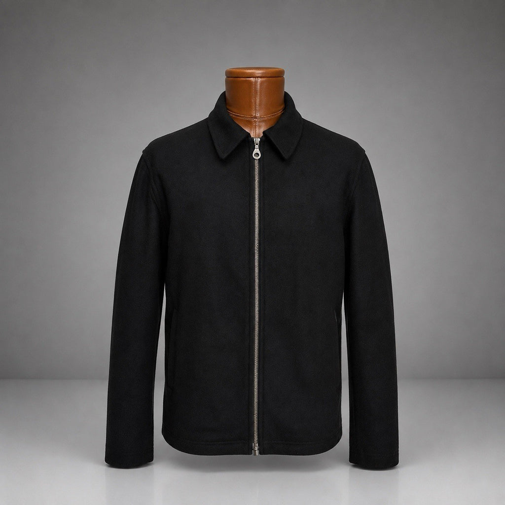 FACONNABLE Designer Wool Zip-Up Jacket Over Coat Black Classic Medium (org $640)