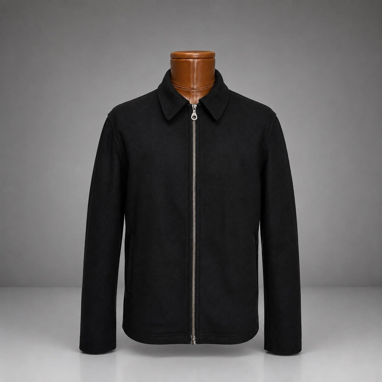 FACONNABLE Designer Wool Zip-Up Jacket Over Coat Black Classic Medium (org $640)