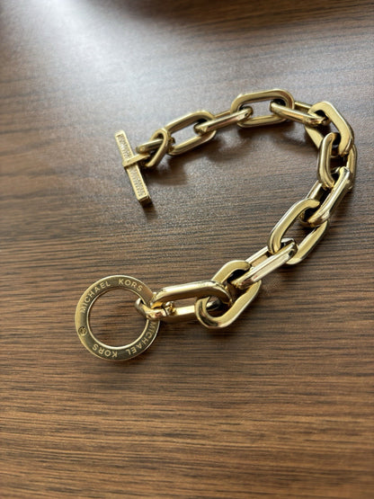 Designer MICHAEL KORS City Scape Gold Chain Crystal Toggle Bracelet Logo 8inch