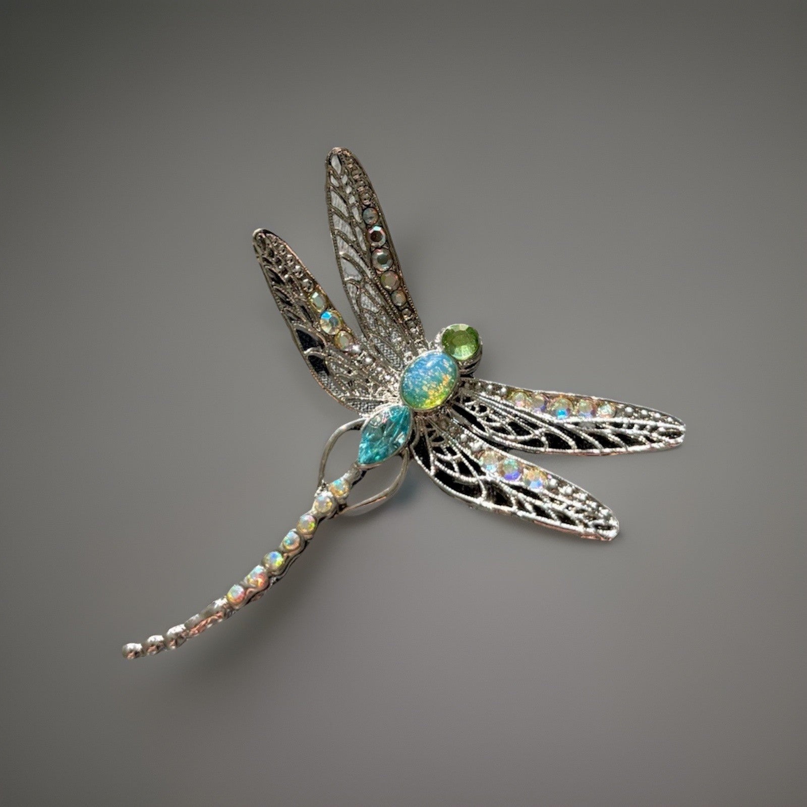 NWT beautiful AVON vintage 1980 Large pastel rhinestone dragonfly Insect brooch