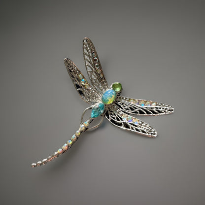 NWT beautiful AVON vintage 1980 Large pastel rhinestone dragonfly Insect brooch