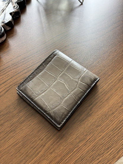 Rare COACH Retail Crocodile Embossed Leather Bifold Wallet Card Fog (org $225)