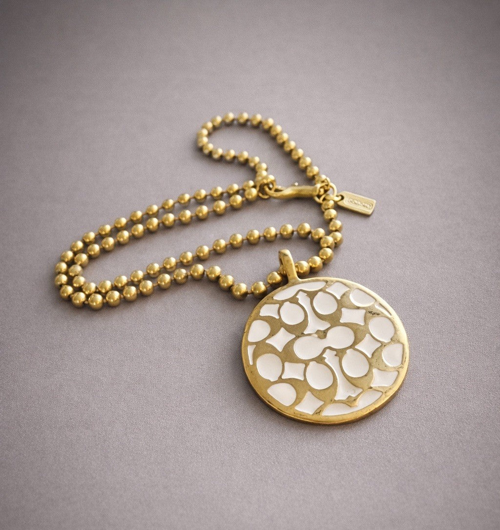 COACH Vintage Signature Pendant Miranda Bead Chain Link Necklace Gold (org $200)