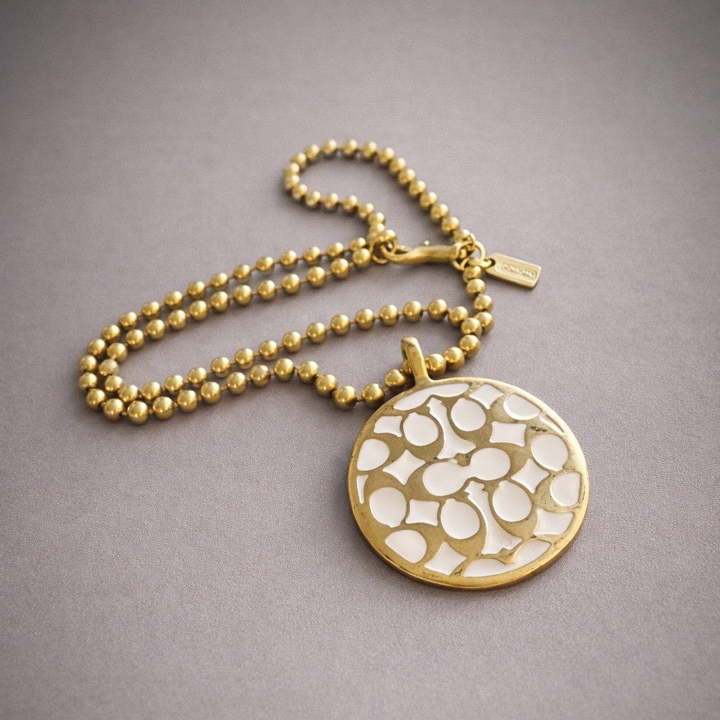 COACH Vintage Signature Pendant Miranda Bead Chain Link Necklace Gold (org $200)