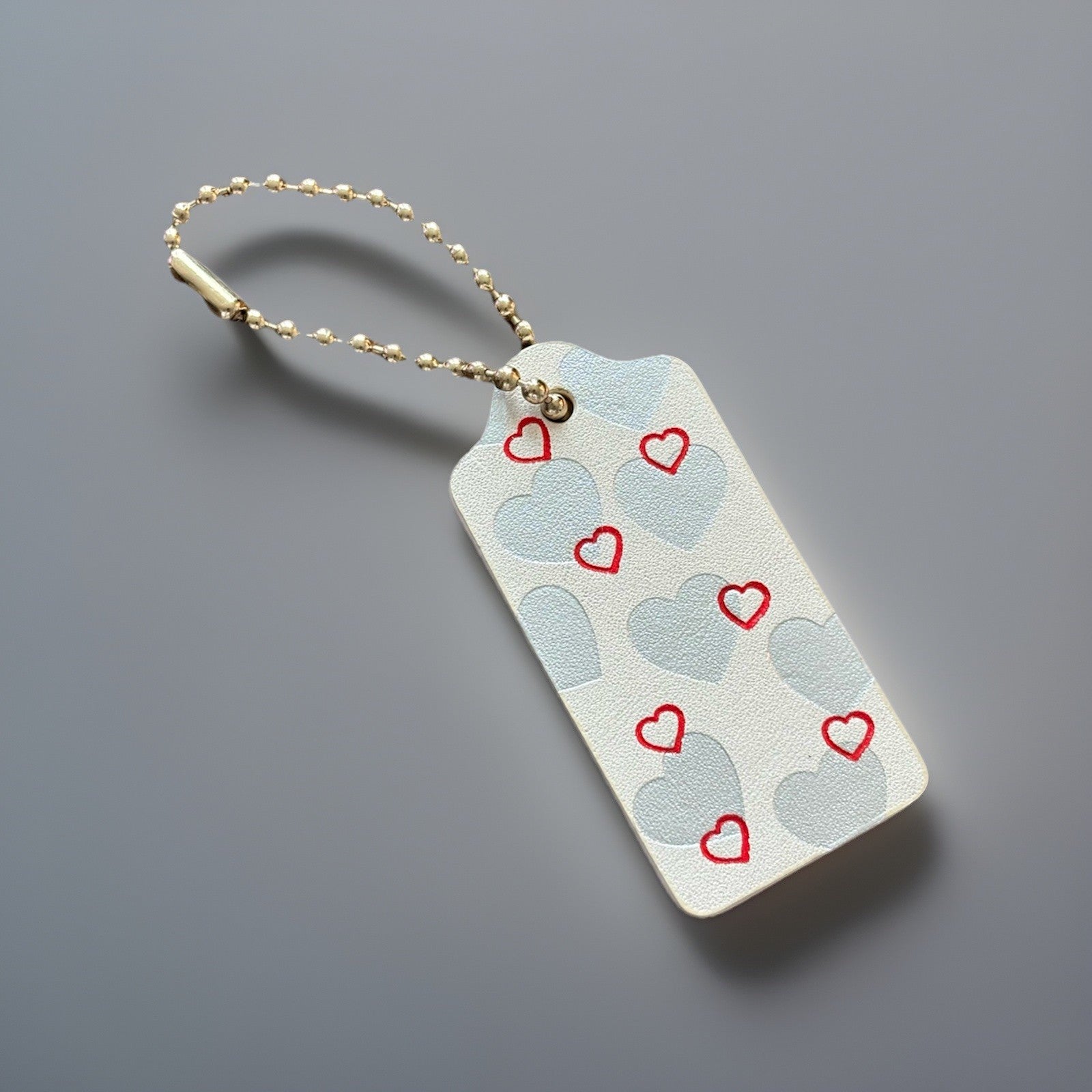 COACH Designer Hearts Red Silver Hanging Bag Charm Fob Chalk White Gold Hardware