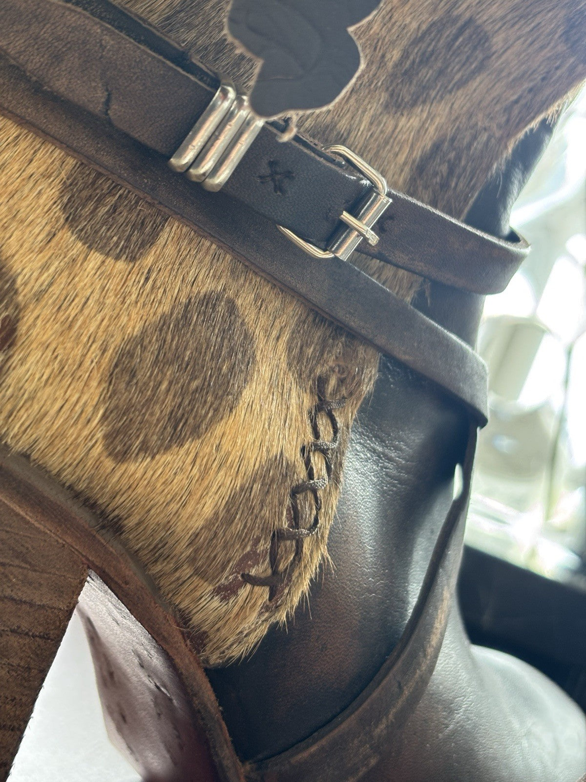 NEW Freebird STEVEN BAKER Zip Boots Brown Leopard Print Pony Hair Belted Women 8