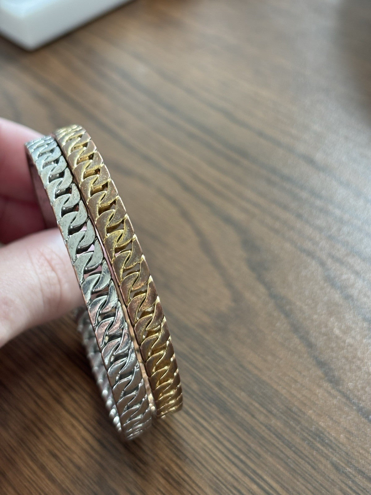 Vintage Designer COACH Set of 2 Bangle Bracelet Embossed Silver & Gold Plated