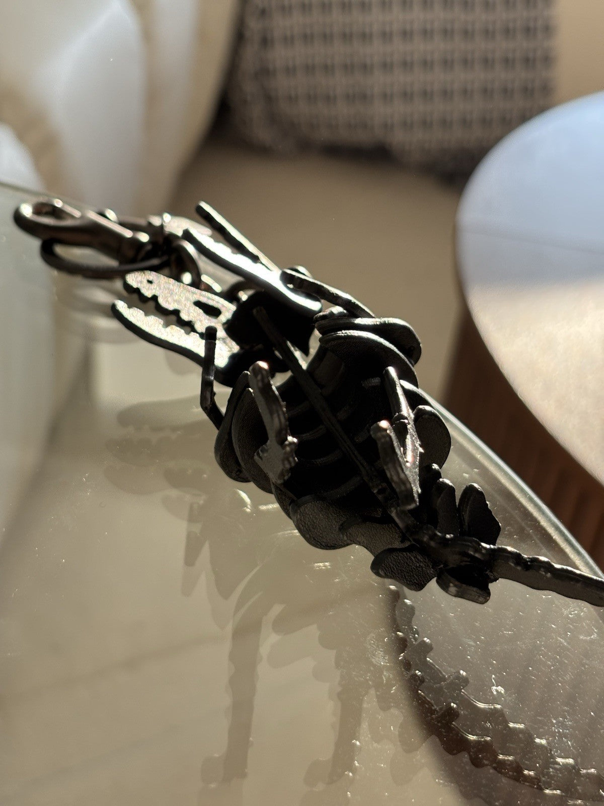 Designer COACH Black Rexy Bag Charm Keychain Fob Dinosaur Leather Skeleton