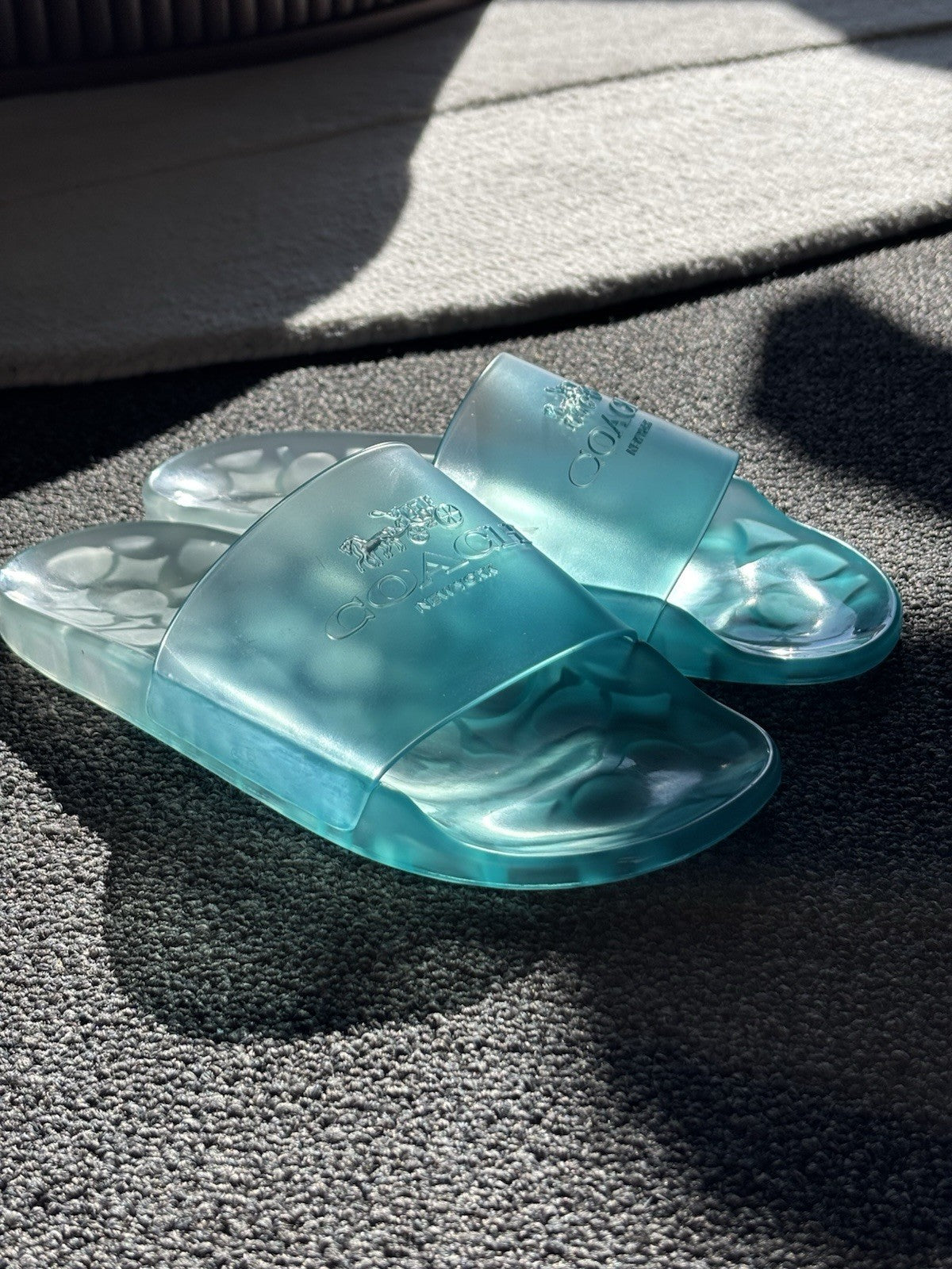 Designer COACH Ulyssa Clear Blue Rubber Jelly Slide Sandal Women Sz 7 (org $125)