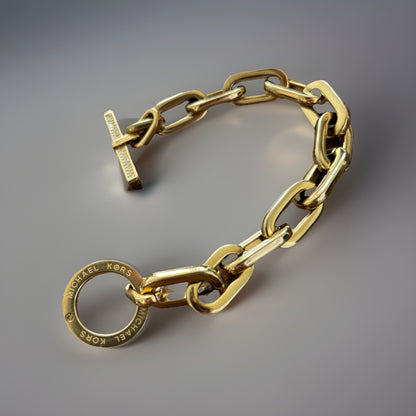 Designer MICHAEL KORS City Scape Gold Chain Crystal Toggle Bracelet Logo 8inch