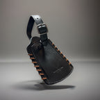 Coach Rip and Repair Luggage Tag Black Sport Calf Cow Leather Saddle Whipstitch
