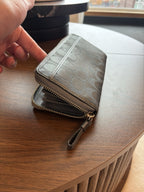 COACH Metallic Leather Stripe/Medallion Zip Around Wallet Charcoal Gray Silver