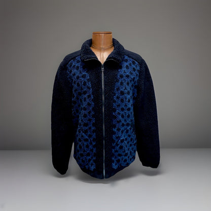 New COACH Runway Sherpa Fur Coat Jacket Zip Signature Print Blue Size L ($695)