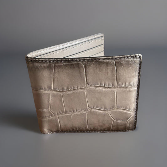 Rare COACH Retail Crocodile Embossed Leather Bifold Wallet Card Fog (org $225)