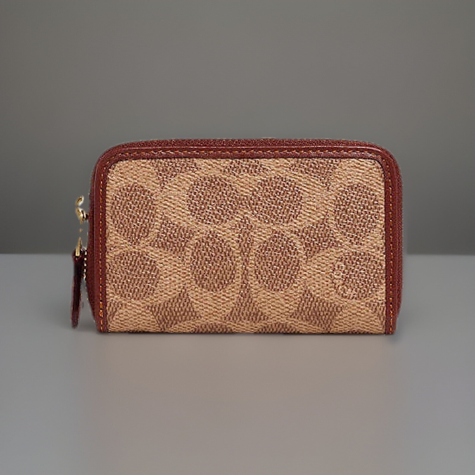 NWT designer COACH Small Zip Wallet Coin/Card Case Signature Tan/rust (org $95)