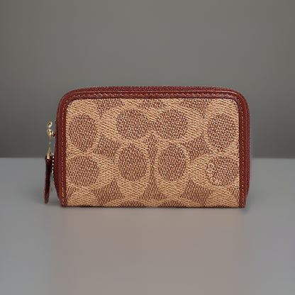 NWT designer COACH Small Zip Wallet Coin/Card Case Signature Tan/rust (org $95)