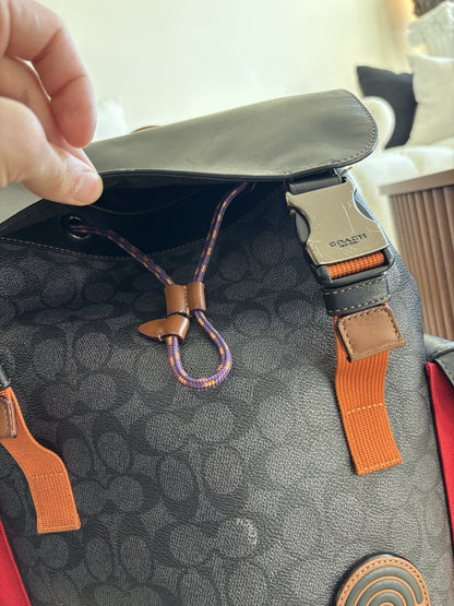 Designer COACH Rivington Backpack Rucksack Signature Leather Red/ Blk (org $595)