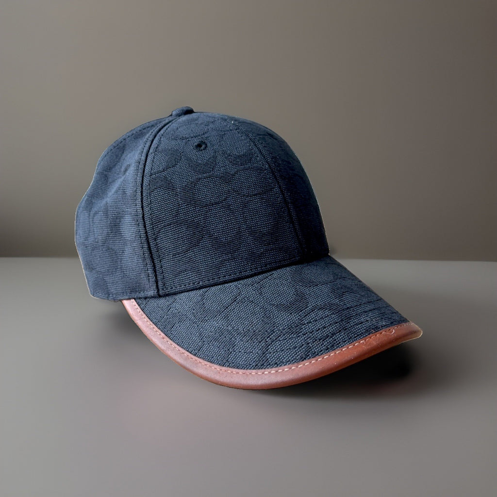 COACH Runway Baseball Cap Hat Signature C Black Jacquard W/ Leather (org $175)