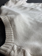 ZARA Cable Knit Crew Sweater Contrasting Cream Black Distressed Size L (org $70)