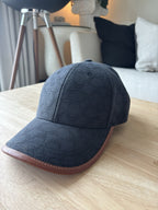 COACH Runway Baseball Cap Hat Signature C Black Jacquard W/ Leather (org $175)