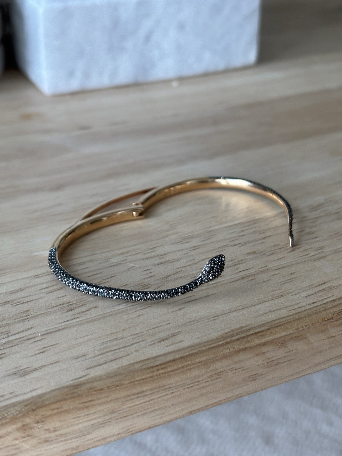 SWAROVSKI Snake Bangle “Leslie” Bracelet Rose Gold Black Pavé Crystal Serpent