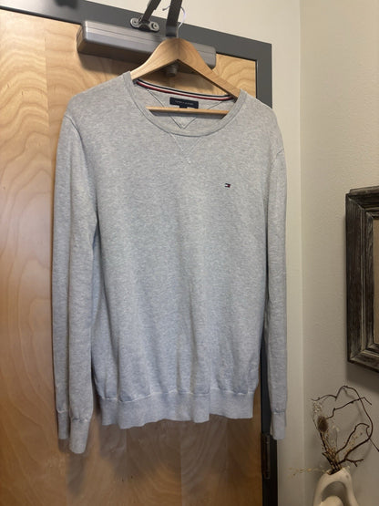 TOMMY HILFIGER Classic V-Neck Sweater Logo Pullover Gray Men Size L (org $75)