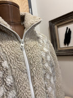 COACH Runway Sherpa Fur Coat Jacket Zip Signature Print Cream Size L (org $695)