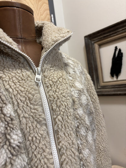 COACH Runway Sherpa Fur Coat Jacket Zip Signature Print Cream Size L (org $695)