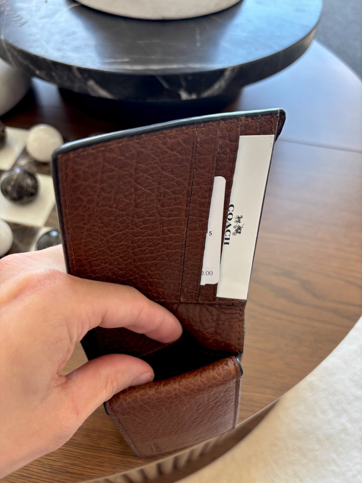 Designer COACH Genuine Leather Wallet 3 In 1 ID Window /Gunmetal Studs (Org$250)