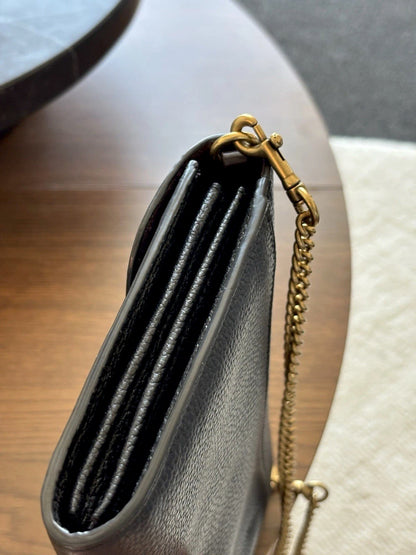 COACH Tabby Chain Clutch Pave Stones C Buckle Black Pebbled Leather (org $395)