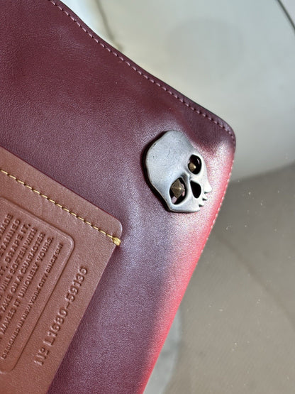 Custom COACH Create Skull Pins On Rogue Wristlet Burgundy Leather Medium Zip Top