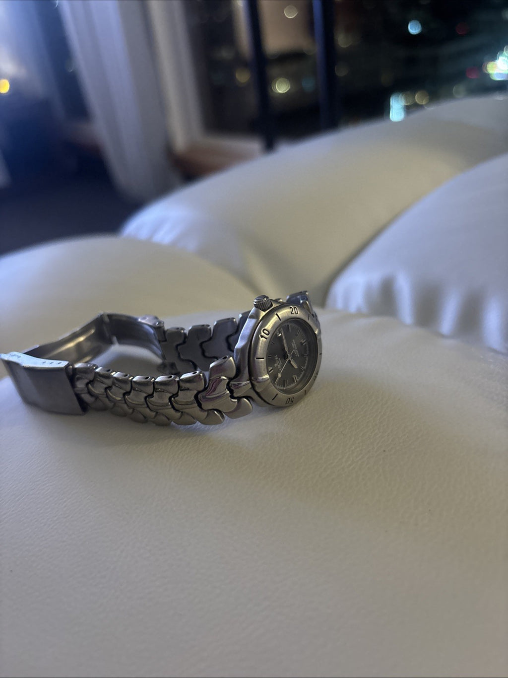 VINTAGE Croton Diamond Accent Quartz Watch Gunmetal Dial 36mm Sculpted Bracelet