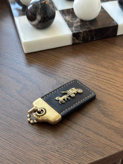 COACH 1941 Designer Hanging Tag Horse Carriage Bag Charm Fob Chain Black/Gold