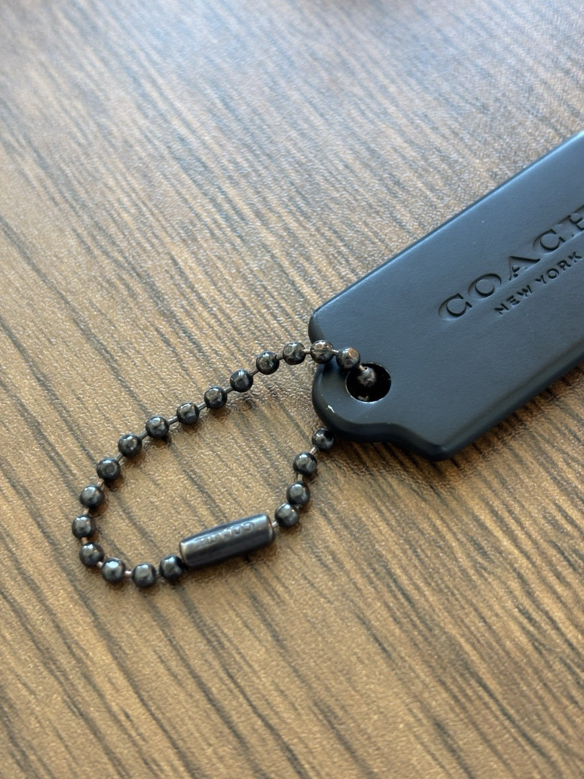 COACH Designer Metal Hanging Bag Charm Fob Black / Gunmetal Hardware Bead Chain