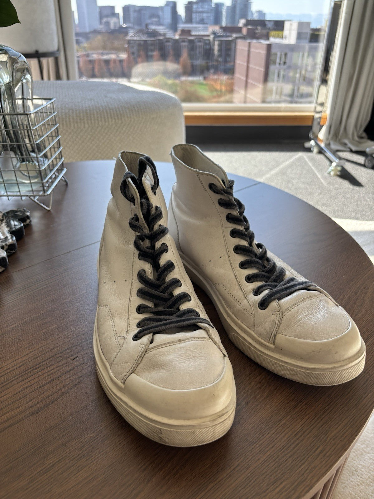 Men COACH Brand Distressed C214 Leather Ivory High Top Sneaker Sz 11 (org $350)