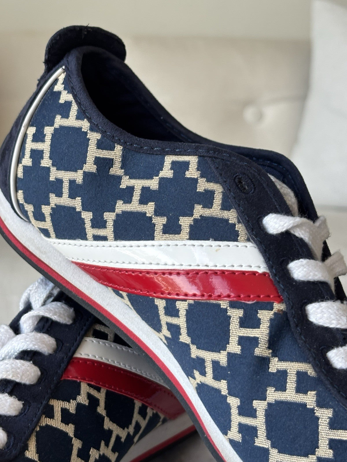 TOMMY HILFIGER 1999 Blue/White/Red Retro Suede H Logo Sneakers Shoes Women 7