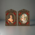 1951 VINTAGE Italian Portrait Frames Set of 2 Brass Filigree & Red Velvet 5x8”