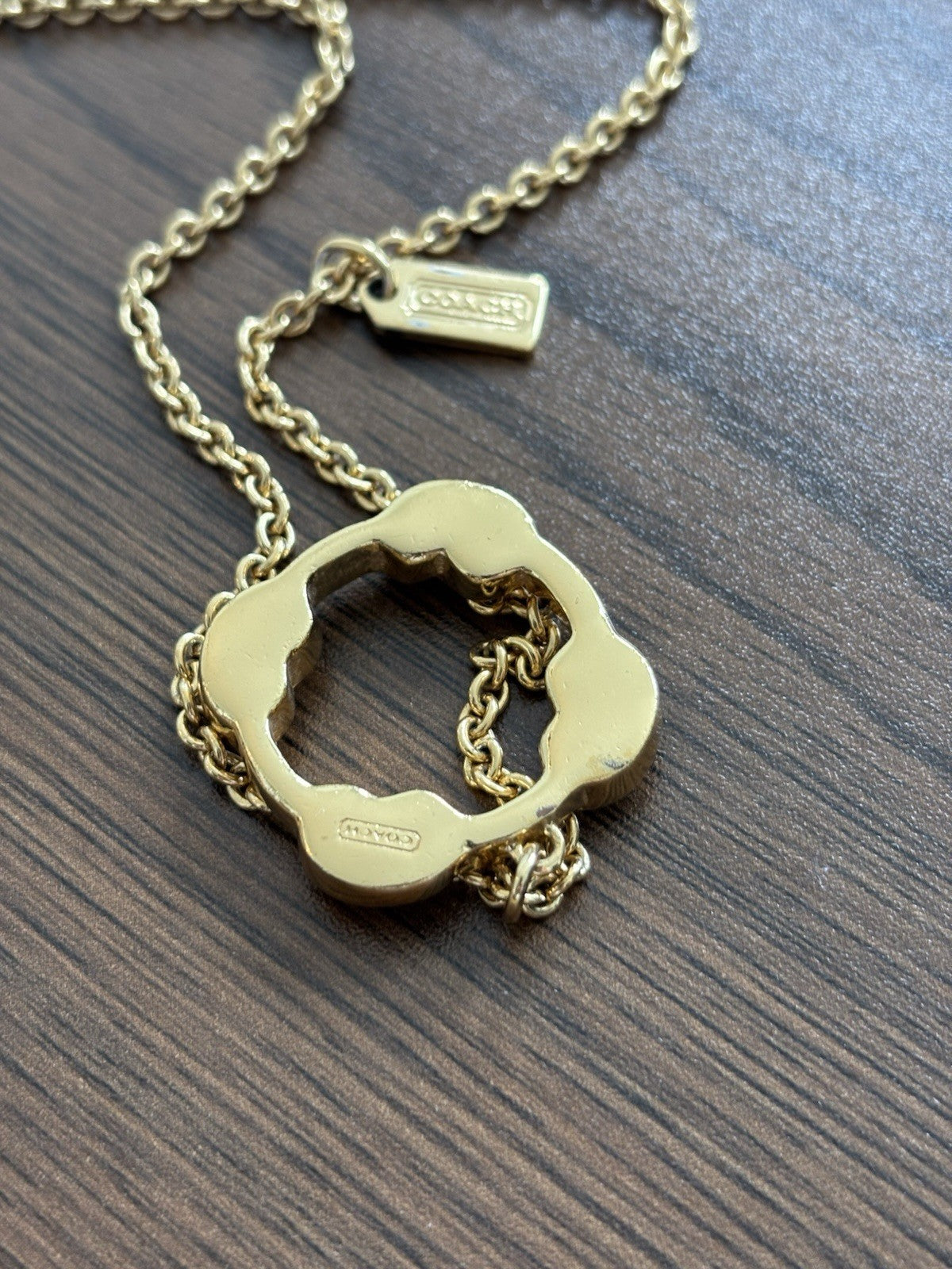 Cute Vintage COACH Gold Plated Pave Crystal Infinity Knot Pendant Necklace Long