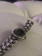 VINTAGE Croton Diamond Accent Quartz Watch Gunmetal Dial 36mm Sculpted Bracelet